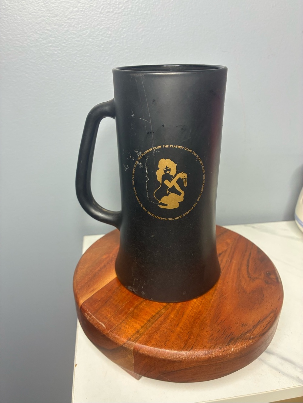 PLAYBOY Black Ceramic Stein with Gold Bunny Emblem